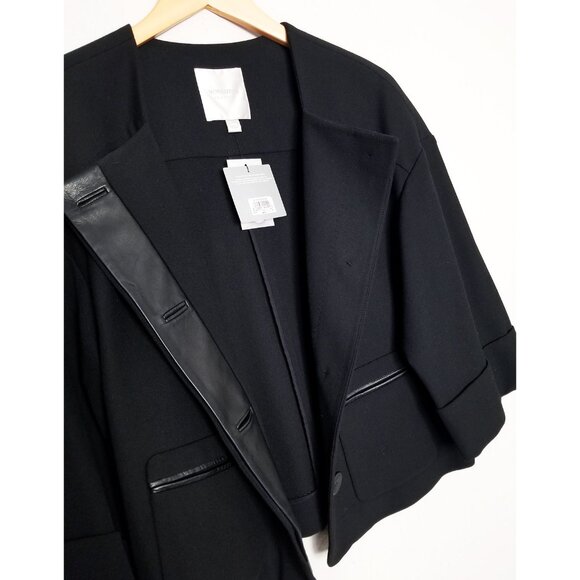 NEW Nordstrom Collection Leather Trim Ponte Knit Blazer Jacket S Black Crop $298 - Picture 11 of 16